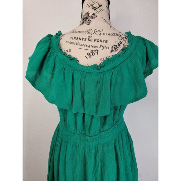 Tommy Bahama Midi Dress XS Layered Off Shoulders Green Cottagecore Bohemian - Picture 9 of 14